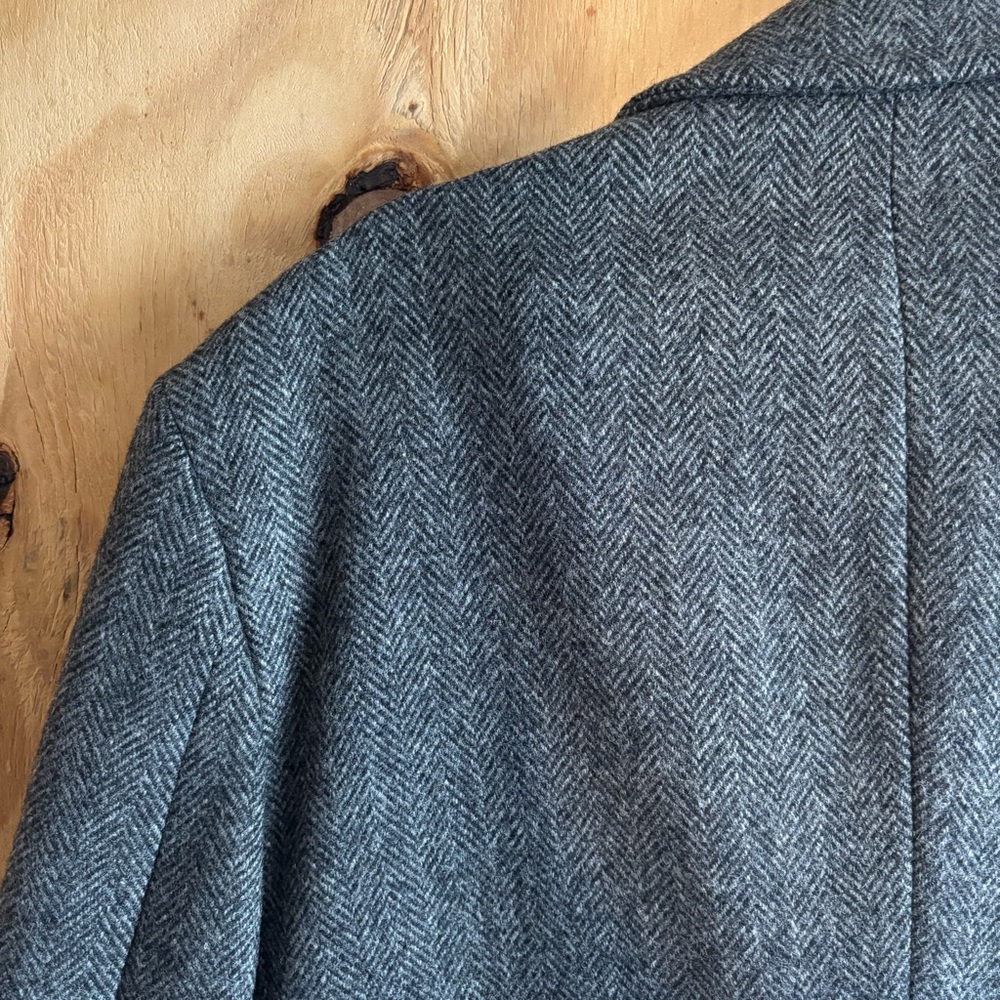 Vintage Stratojac Double Breasted Herringbone Grey Wool Blend Peacoat Jacket 44 - Picture 5 of 7
